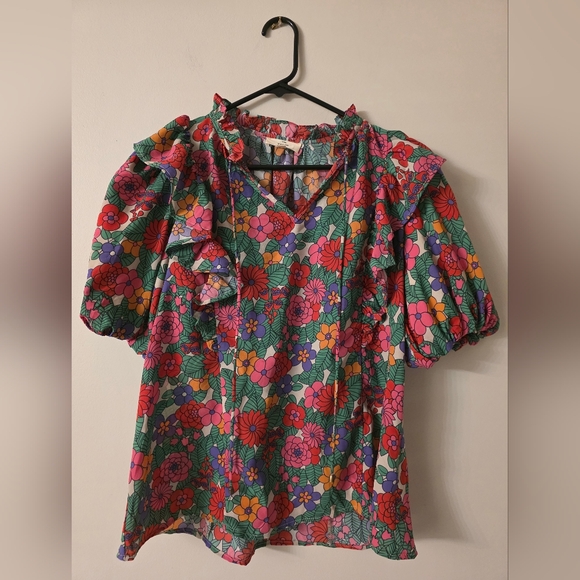 Entro Colorful Floral Puff Sleeve Blouse - Picture 2 of 12